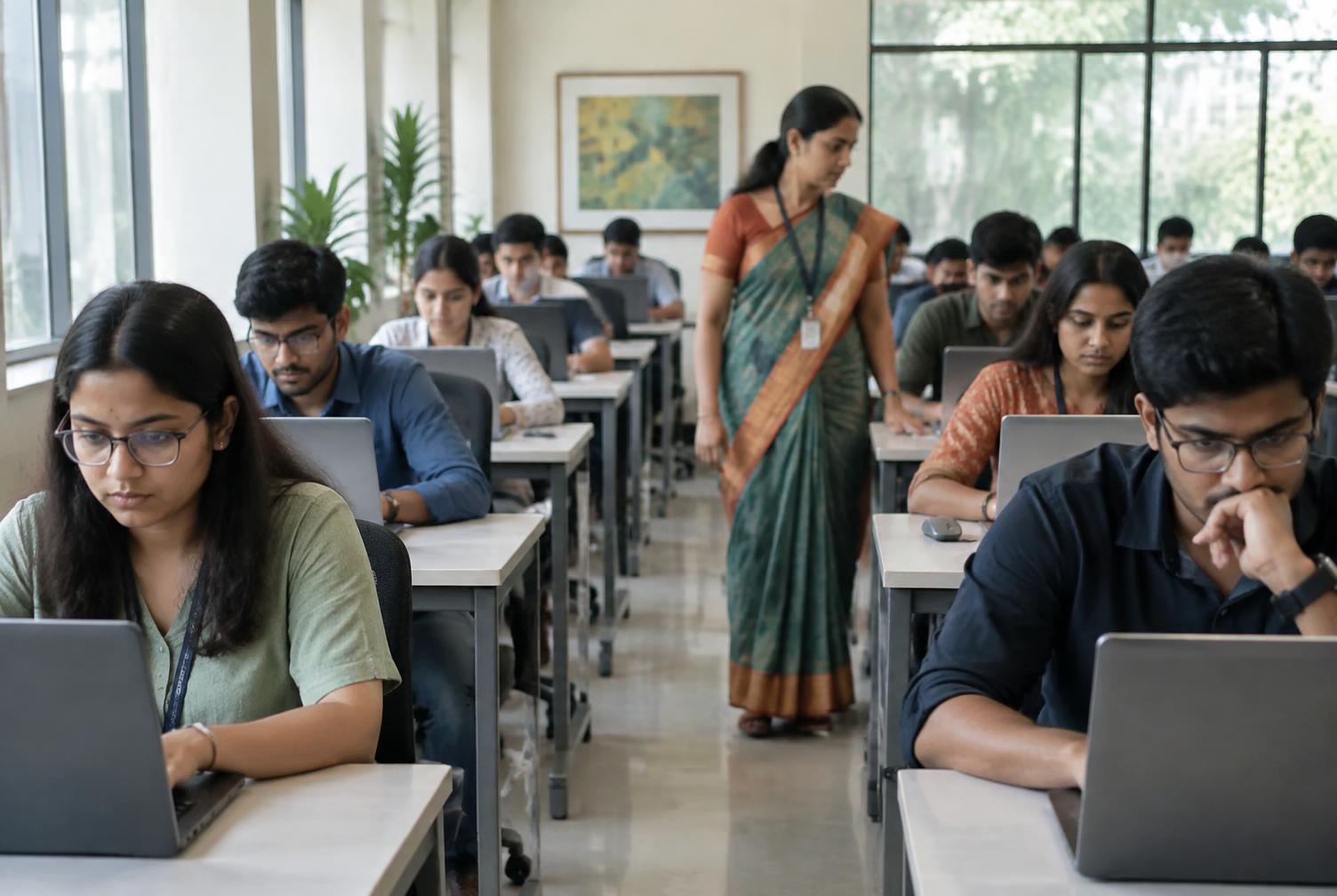 Students taking an online assessment in a university computer lab